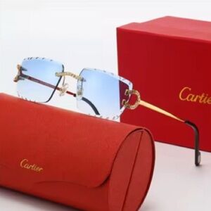 BRAND NEW Cartier Men’s Sunglasses with Blue Lenses and Gold WITH RECEIPT